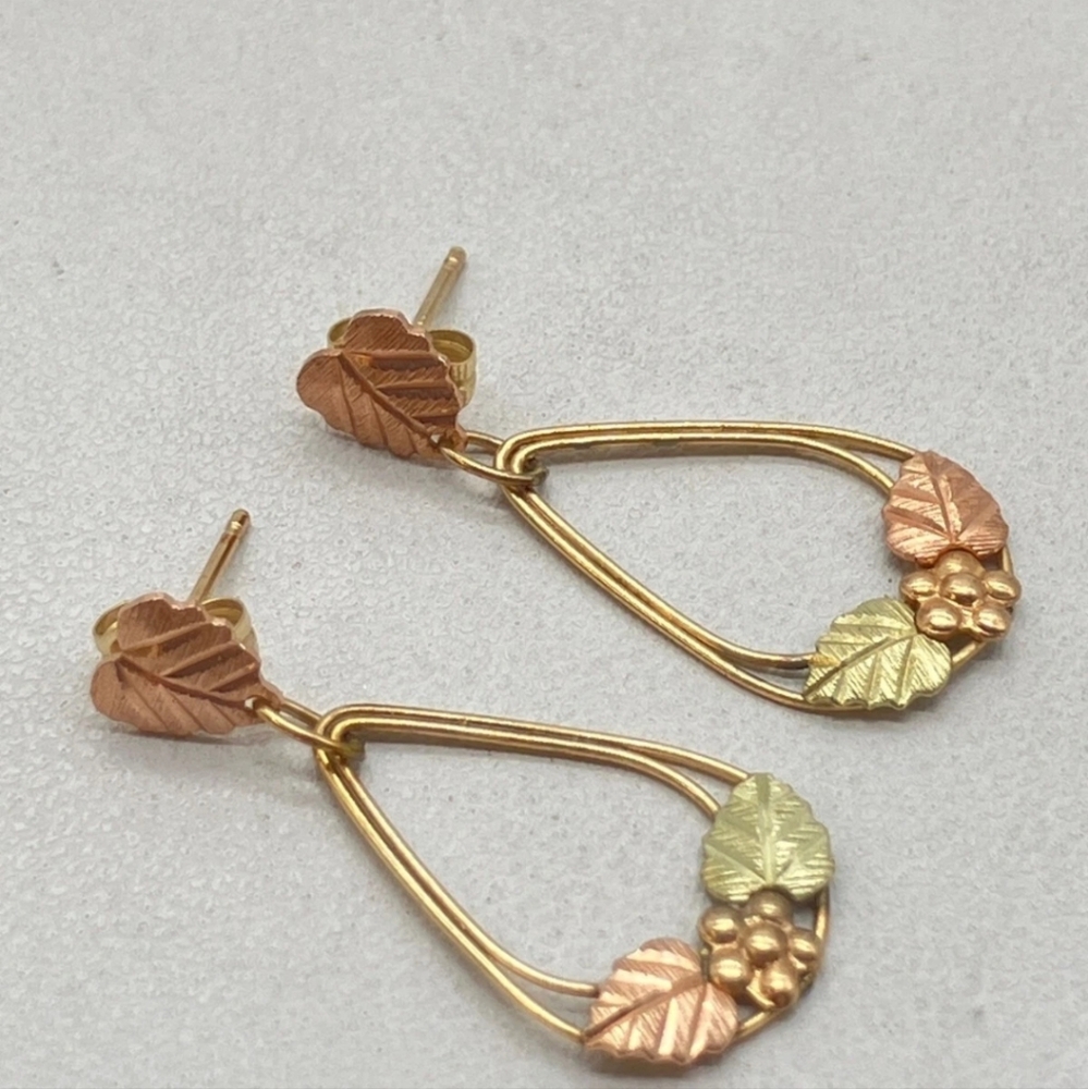 Gold Drop Leaf Earrings View 2